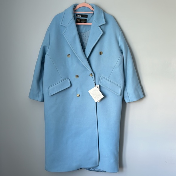 NWT ZARA MANTECO NEW SKY BLUE OVERSIZED WOOL COAT L - Picture 8 of 16